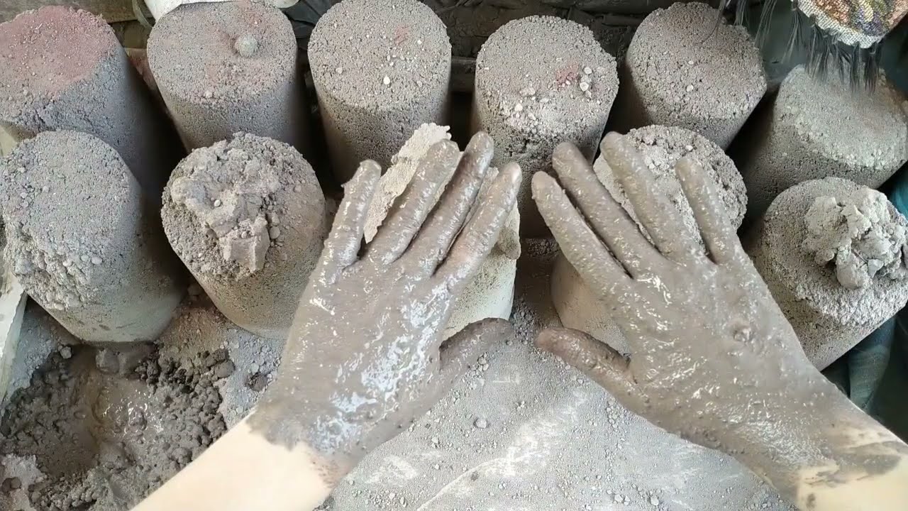 Smokey sand cement dry and water crumbling | Crumbling with messy hands