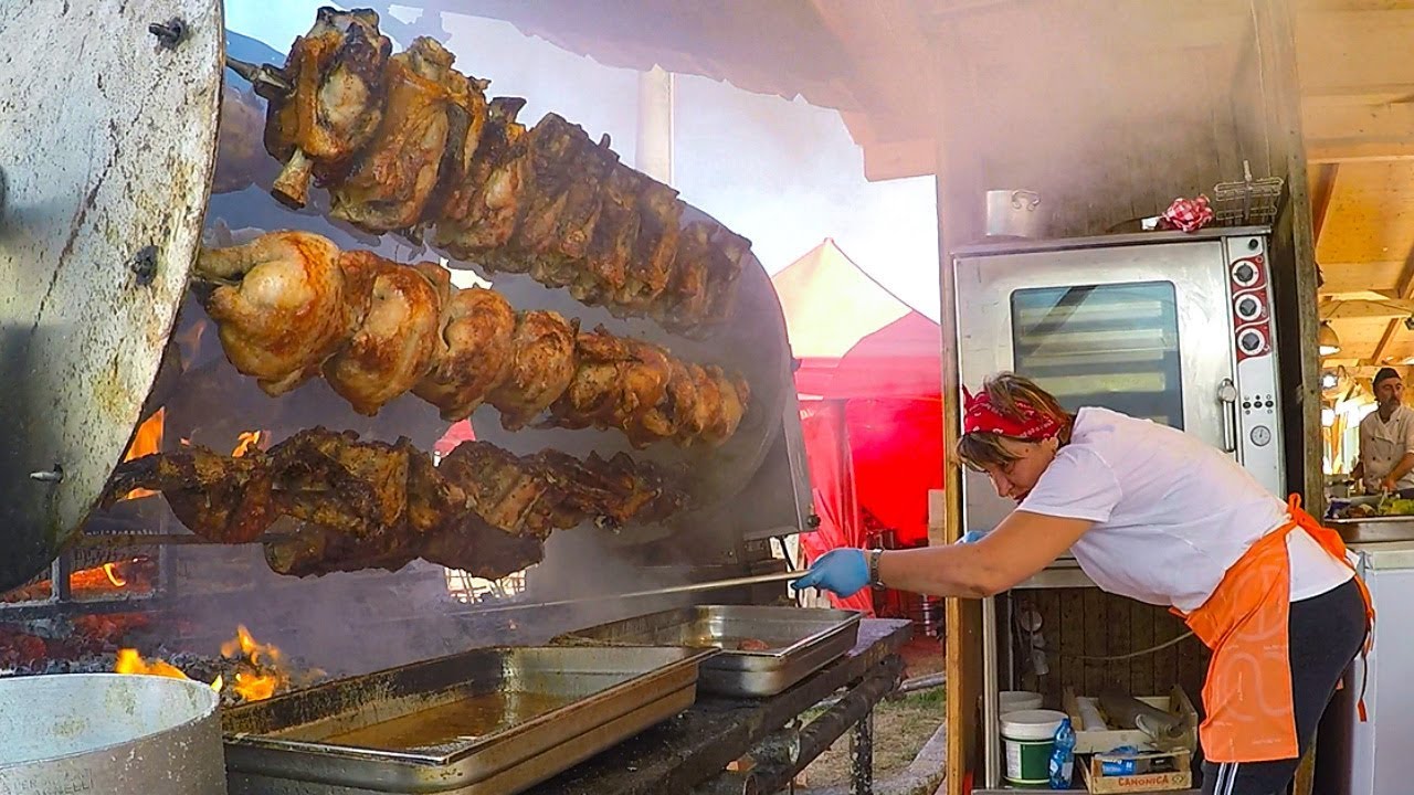 The Queen of ROTISSERIE Roasts Ribs, Loins, Sausages and More. Italy Street Food