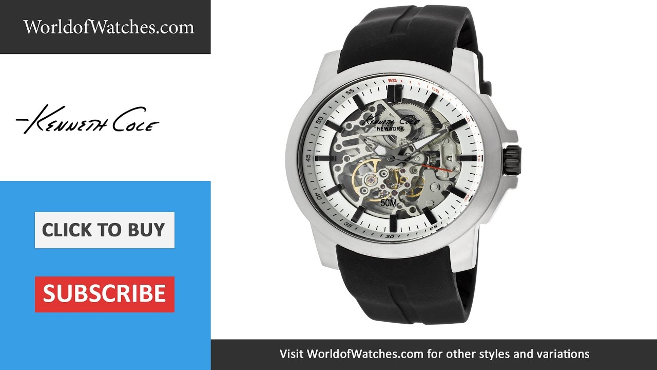 KENNETH COLE Silver Skeletonized Dial Black Rubber KC1852