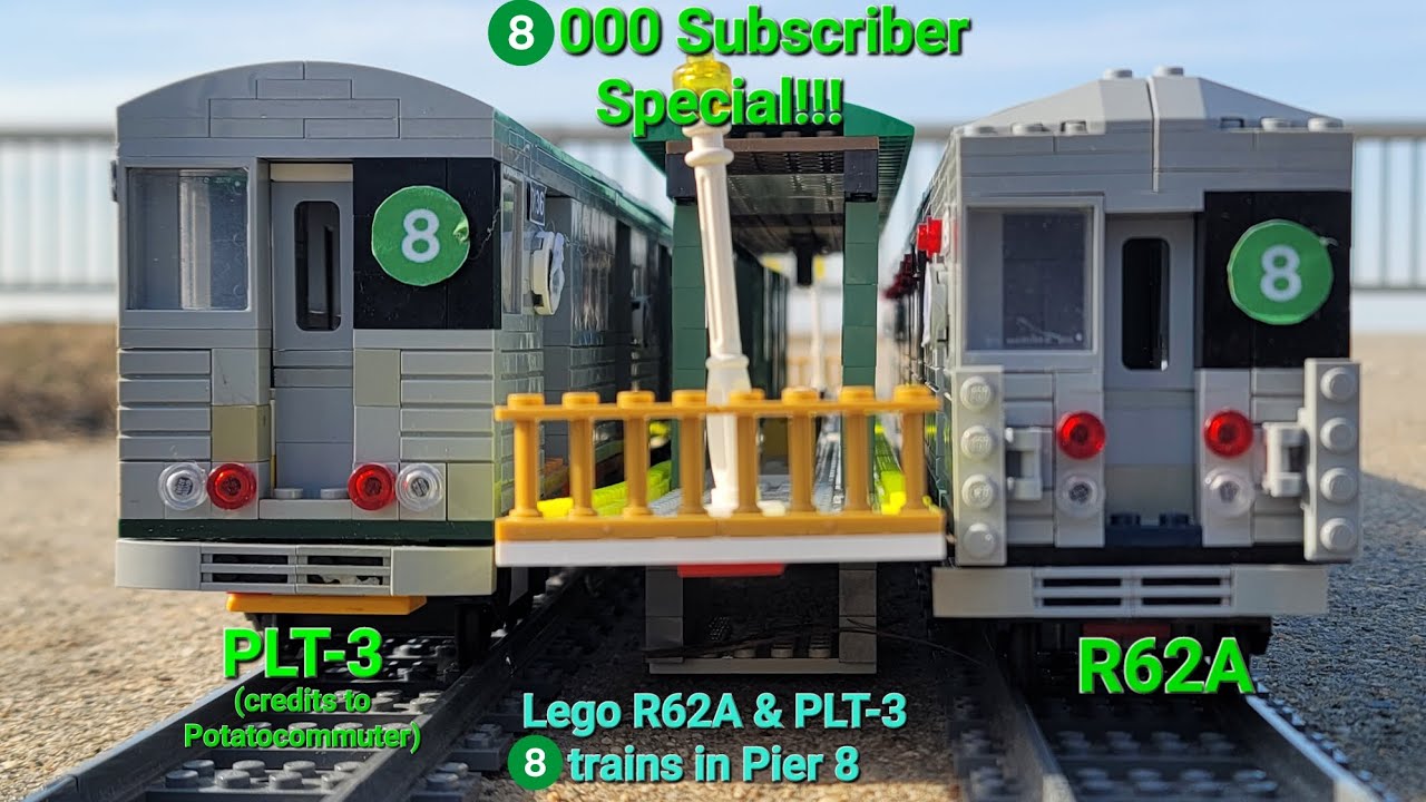 LegoMTA/Munipals Subways 8000 Subscriber Special!!! Lego R62A & PLT-3 8 train Action in Pier 8!!!