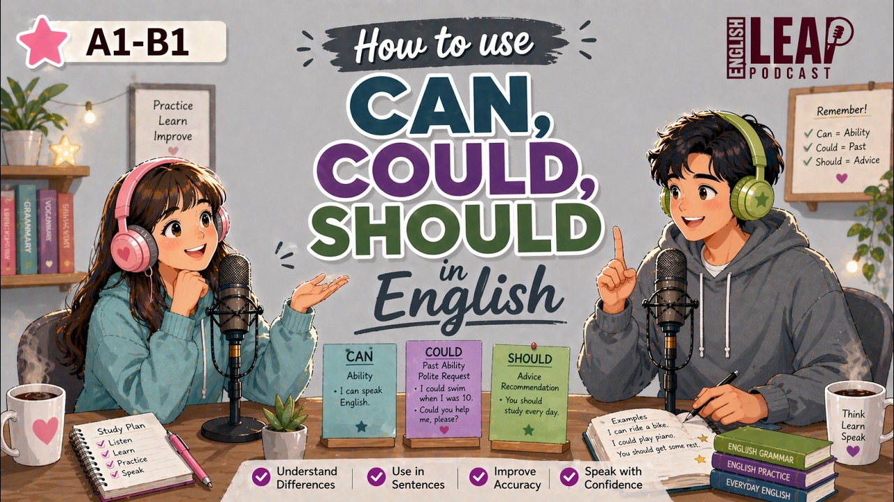 English Podcast for Easy English Conversation | How to Use CAN, COULD, and SHOULD in English