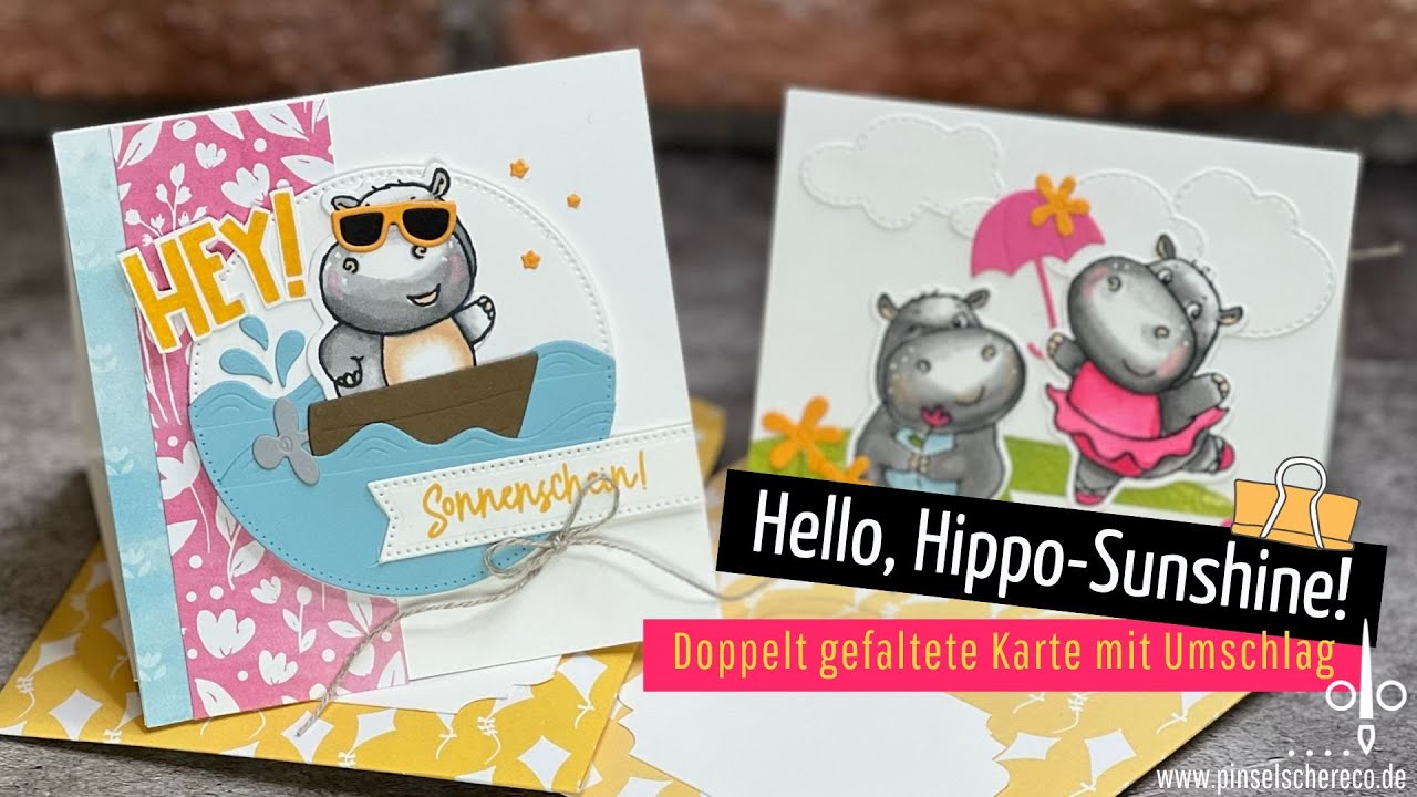 VORSICHT | Diese Sweeties machen süchtig | Hello Hippo-Sunshine | Doppelt gefaltete Karte & Umschlag