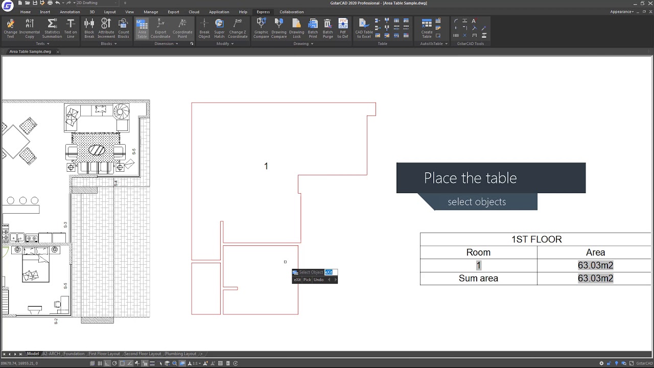 GstarCAD Express Tools- Area Table