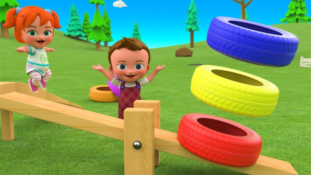 Color Tires Bounce Seesaw Toy 3D - Little Baby Girl Fun Play Learning Colors for Children Kids