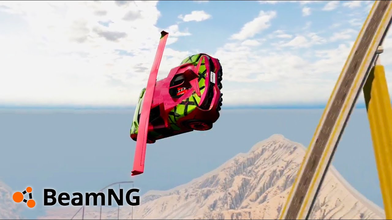 Launching Winged Cars From Insane Mega Ramp in BeamNG.drive