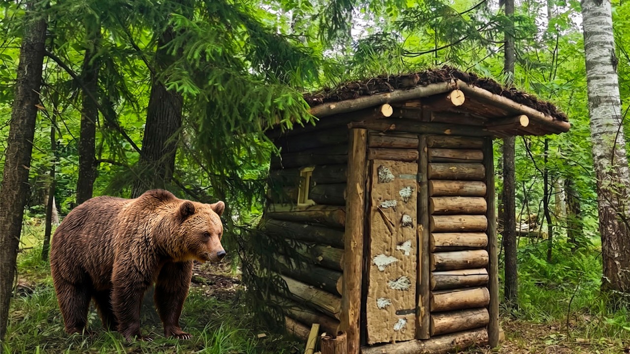The Bear attacked me. Building a Forest Hut and surviving in the forest for 9 DAYS