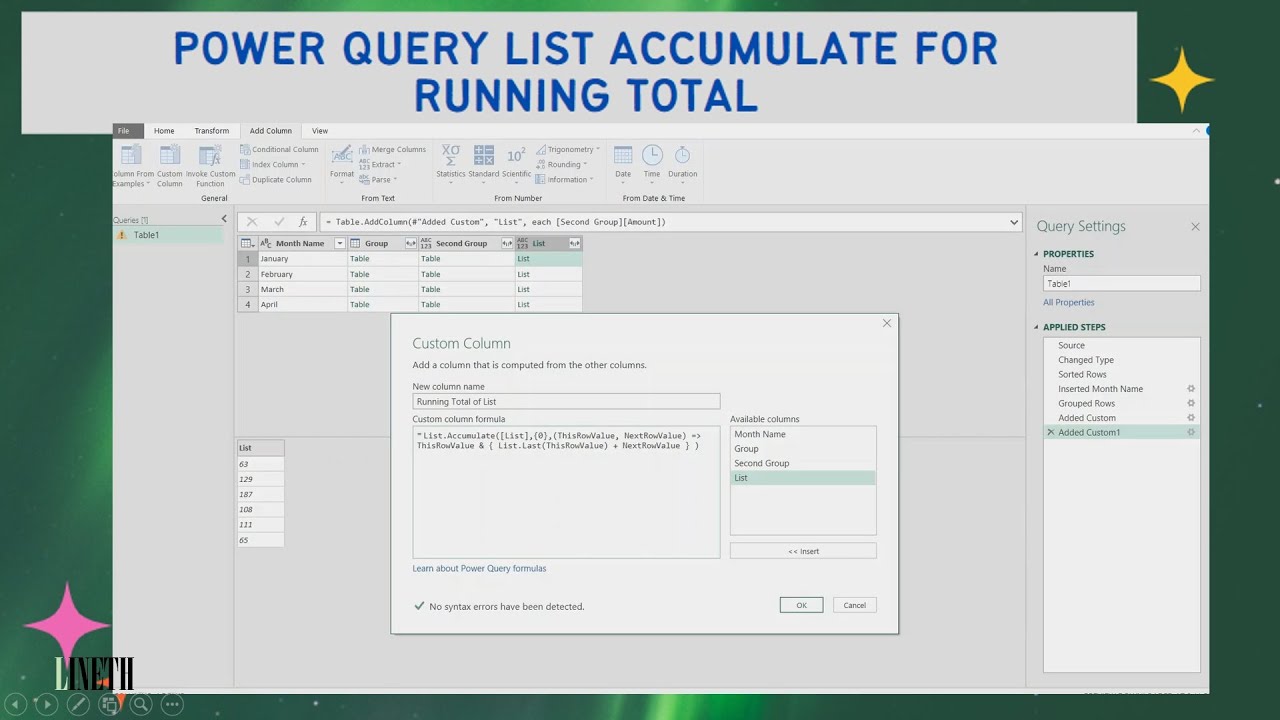 Power Query List Accumulate for Running Total