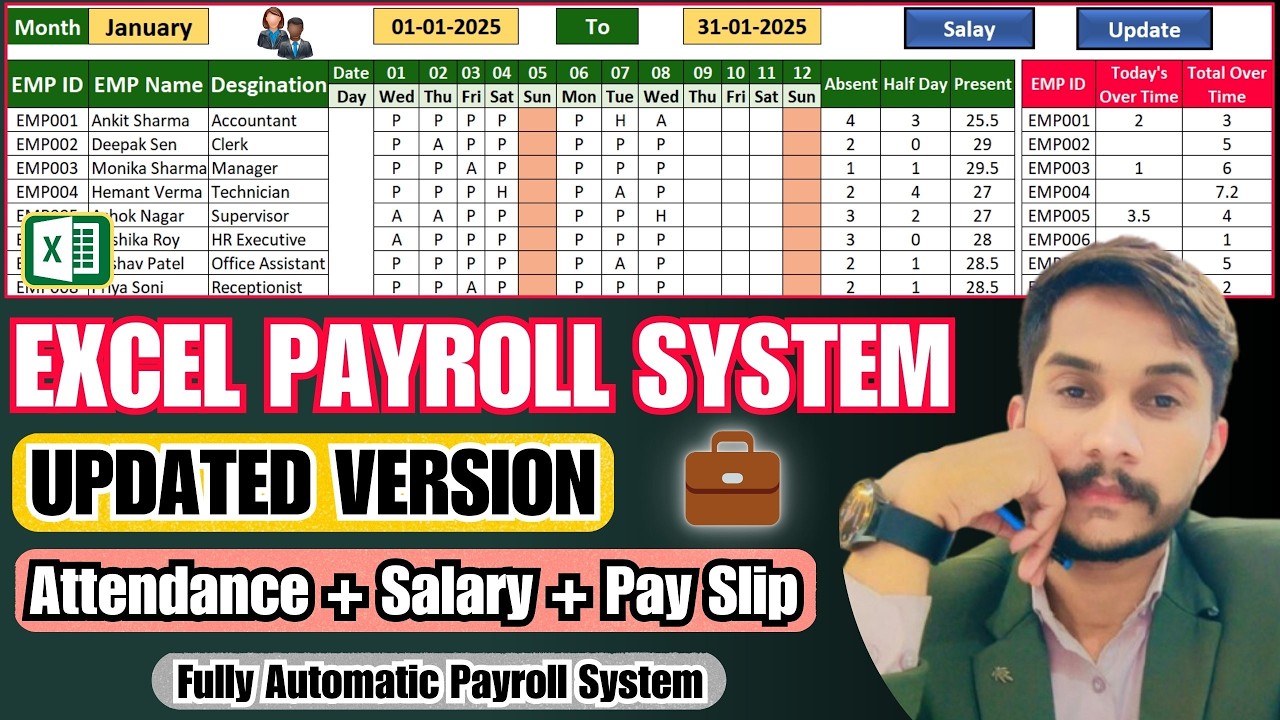👉 Excel Payroll System UPDATED 💼 | Attendance, Overtime & Salary Slip Fully Automatic🔥