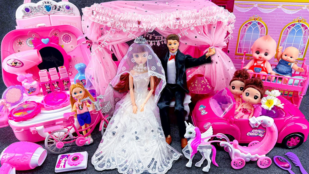 17 Minutes Satisfying Unboxing Barbie Princess Wedding Bedroom Toys, Minnie Make Up Toys Review