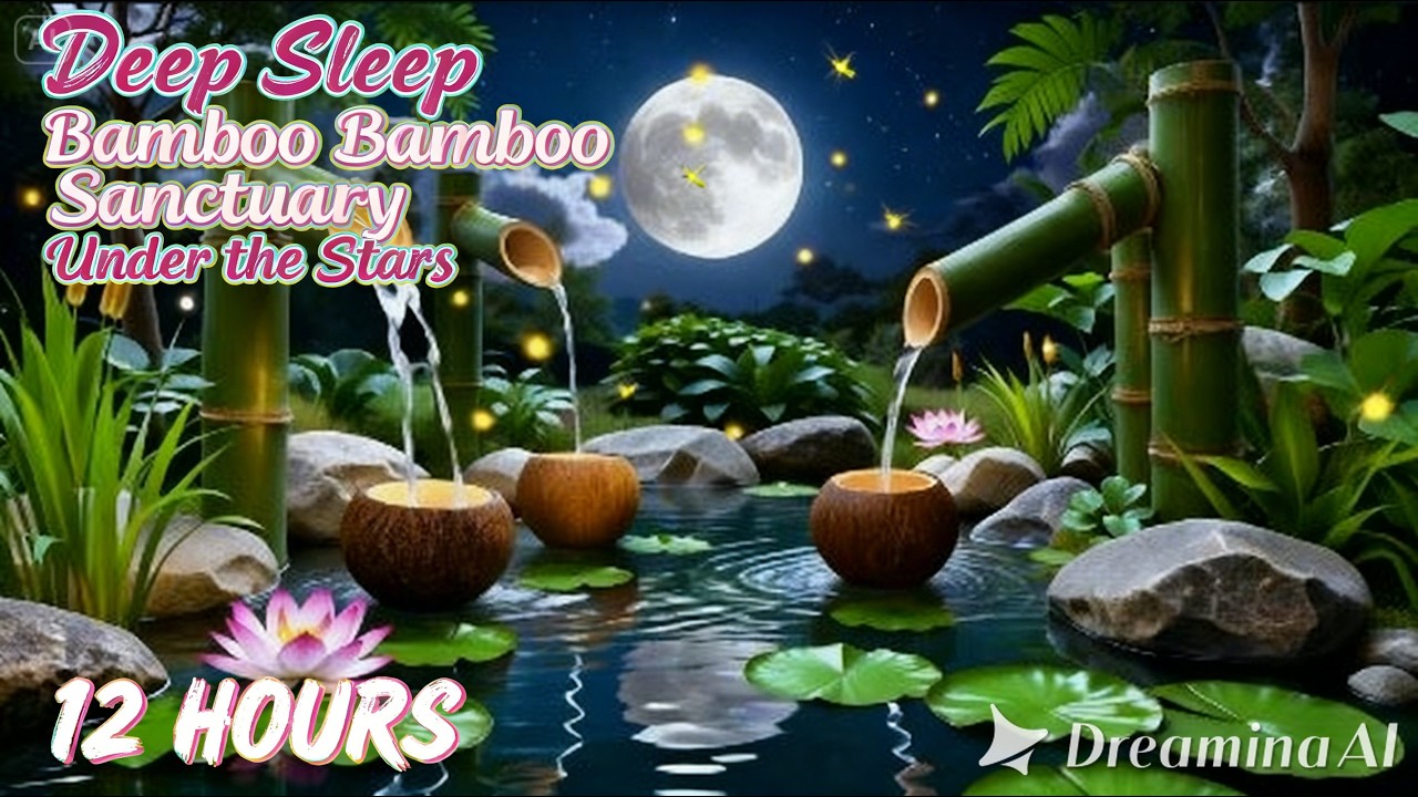 Zen Bamboo Fountain at Midnight 🌿 12 Hour Soothing Night Nature Sounds