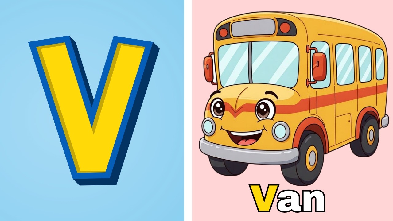 V FOR VAN 🚐 | English Vocabulary For Kids With Pictures | Learn ABC | #BEEQANKIDS