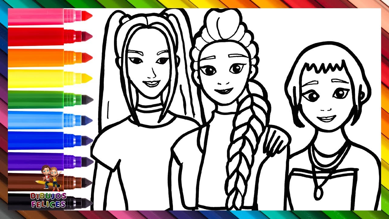 Dibuja Y Colorea A Rumi, Mira Y Zoey De HUNTRIX De K POP Demon Hunters 👩‍🎤🎤✨😈👹🗡️🌈 Dibujos Para Niños