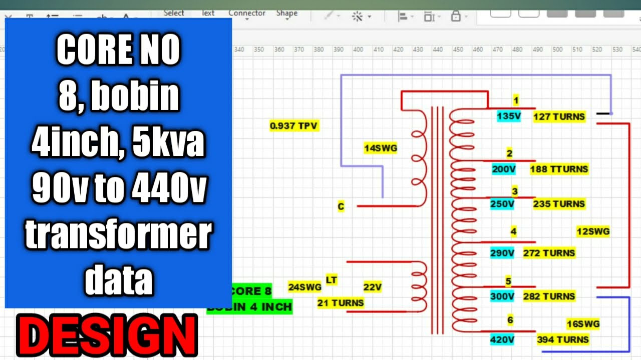 CORE NO 8, bobin 4inch, 5kva 90v to 440v transformer data design