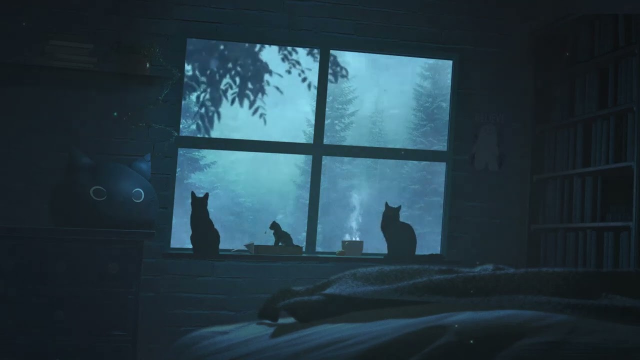 Chill with the cats as a storm rages outside | ASMR Ambience