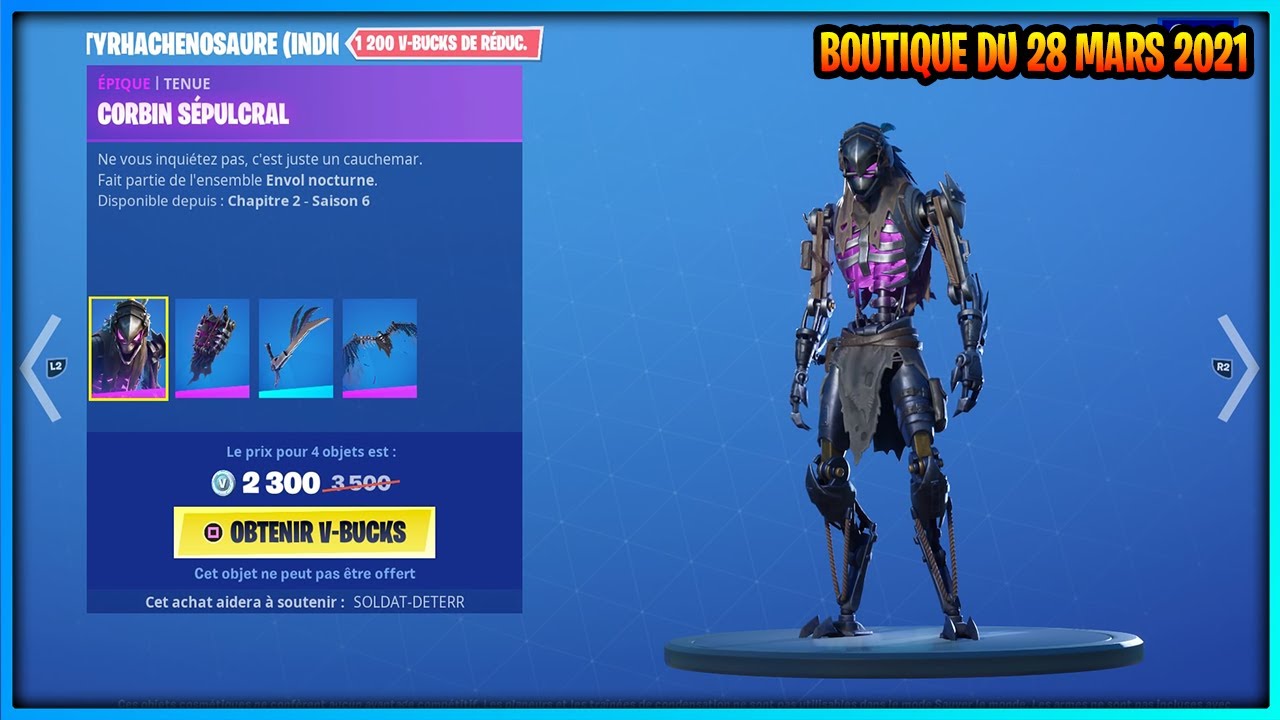 LE NOUVEAU PACK TYRHACHENOSAURE EST LA ! BOUTIQUE DU 28 MARS 2021 [ FORTNITE ]