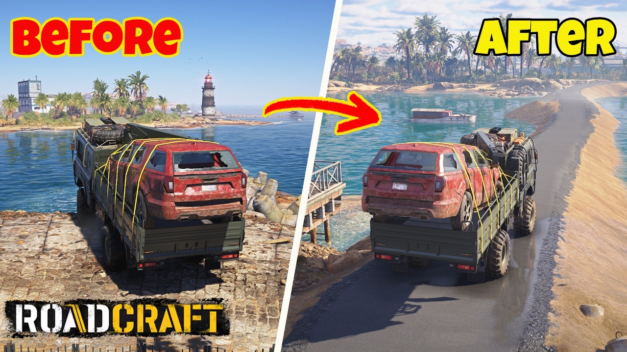 RoadCraft - How to Transport a Car Across the Sea? We Built a Road! (4K)