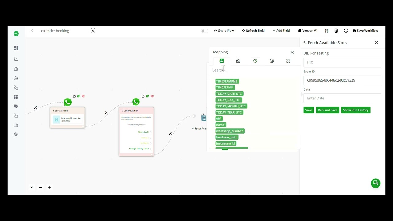 How to Book Appointments Using WhatsApp Chatbot | Calendar App Bot Flow