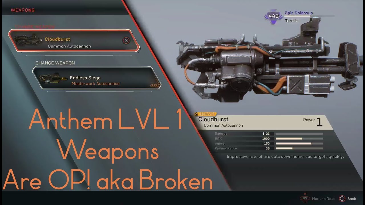 Anthem Weapons are Broken - Testing & Proof - Level 1  Weapon Best In The Game