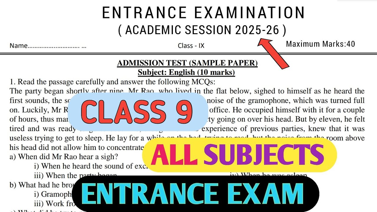 Class 9 question paper of all subjects of entrance exam 2025/Admission test |Dav paper Zone 2025-26|