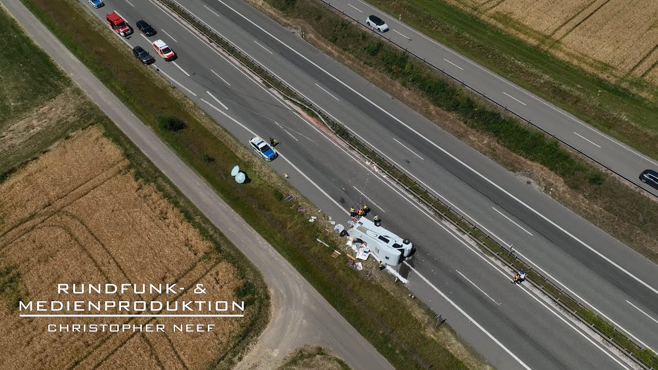 Verkehrsunfall auf der B50 bei Ohlweiler – Wohnmobil nach Reifenplatzer umgestürzt + GAFFER!
