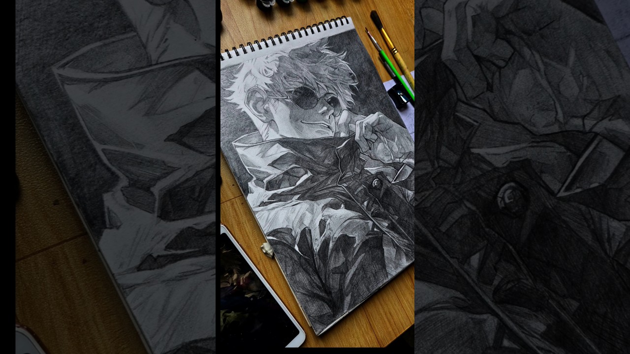 ONE PENCIL Gojo Drawing Challenge! ✏️ (Silver Gojo 😂) @rishi_kelkarArt2.0  #shorts
