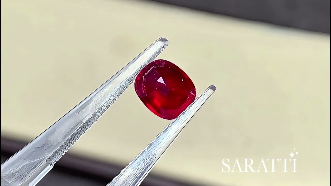 Natural Pigeon&rsquo;s Blood Ruby Cushion 1.31ct | GUILD Certified | SARATTI