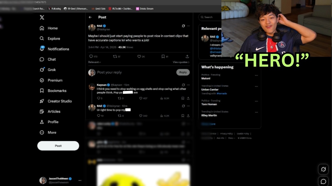JasonTheWeen реагирует на то, как Кейсан защищает Валькирию от хейтеров.