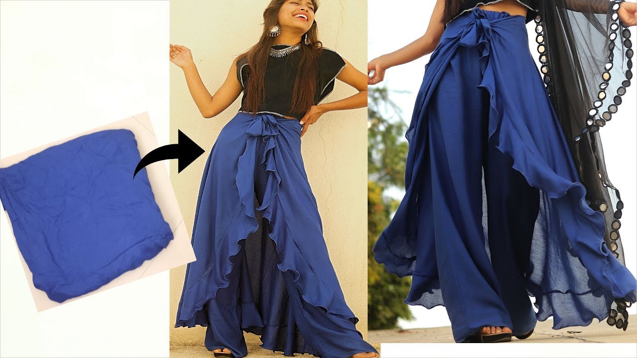 Diy RUFFLE Skirt with Palazzo Pant only in 10 Minutes | Diy Ruffle Wrap Skirt