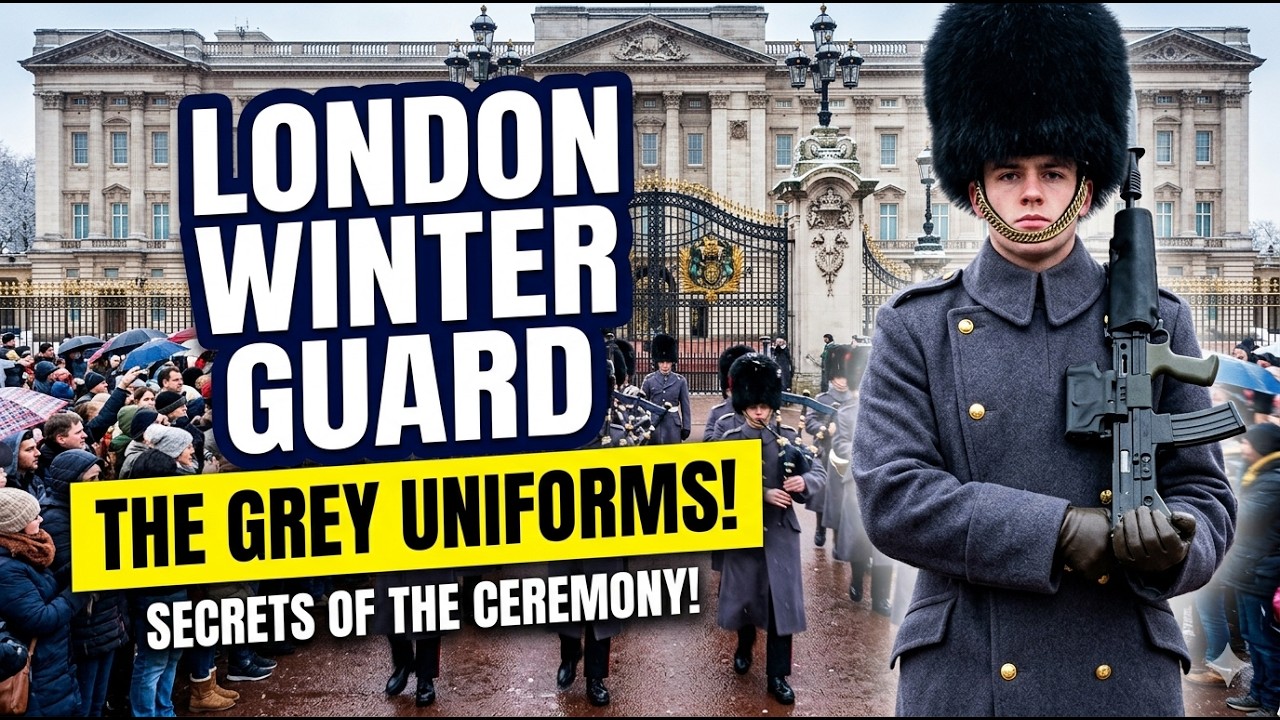 The Royal Guard in Grey: A Frosty Morning at Buckingham Palace 💂‍♂️❄️