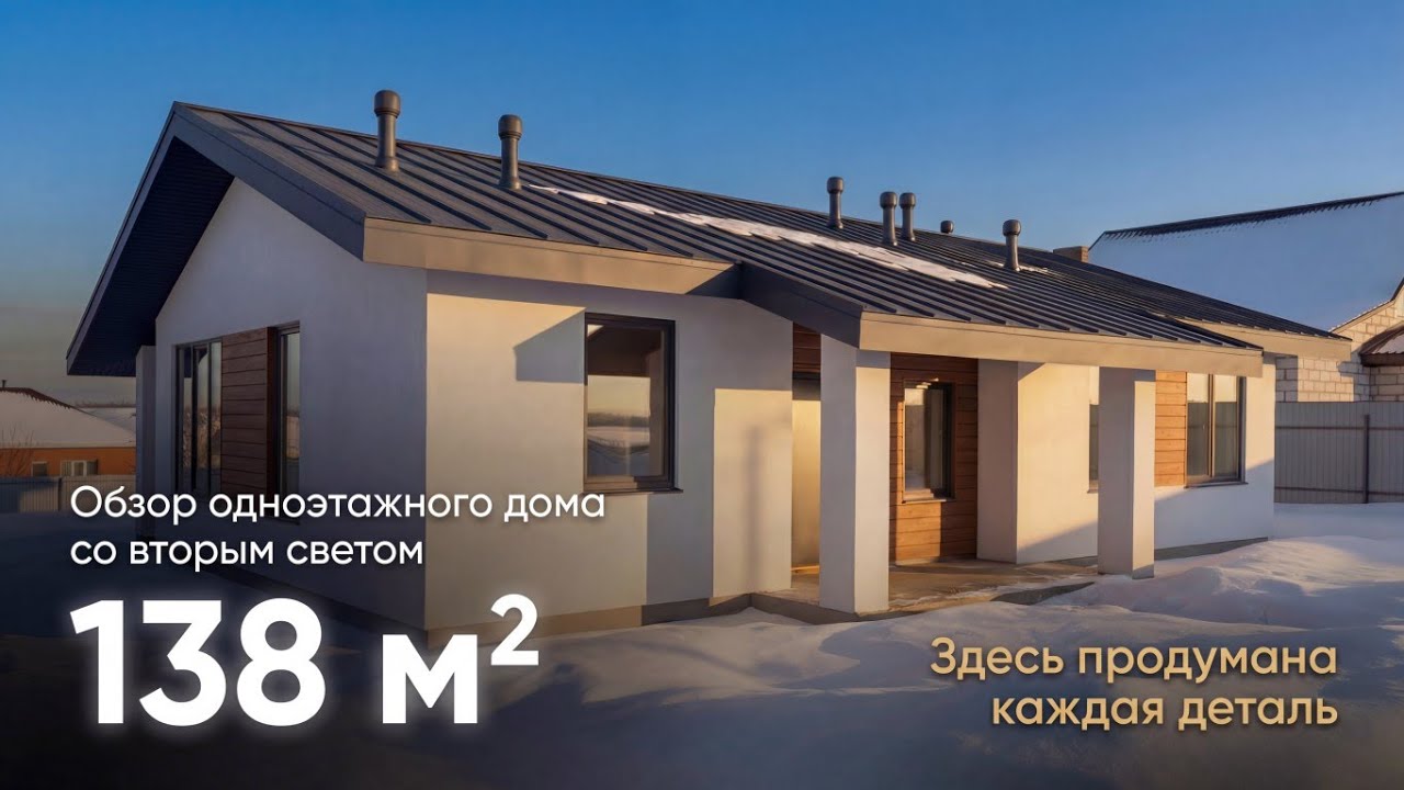 Обзор современного одноэтажного дома 138 м&sup2; со вторым светом от компании Гарант