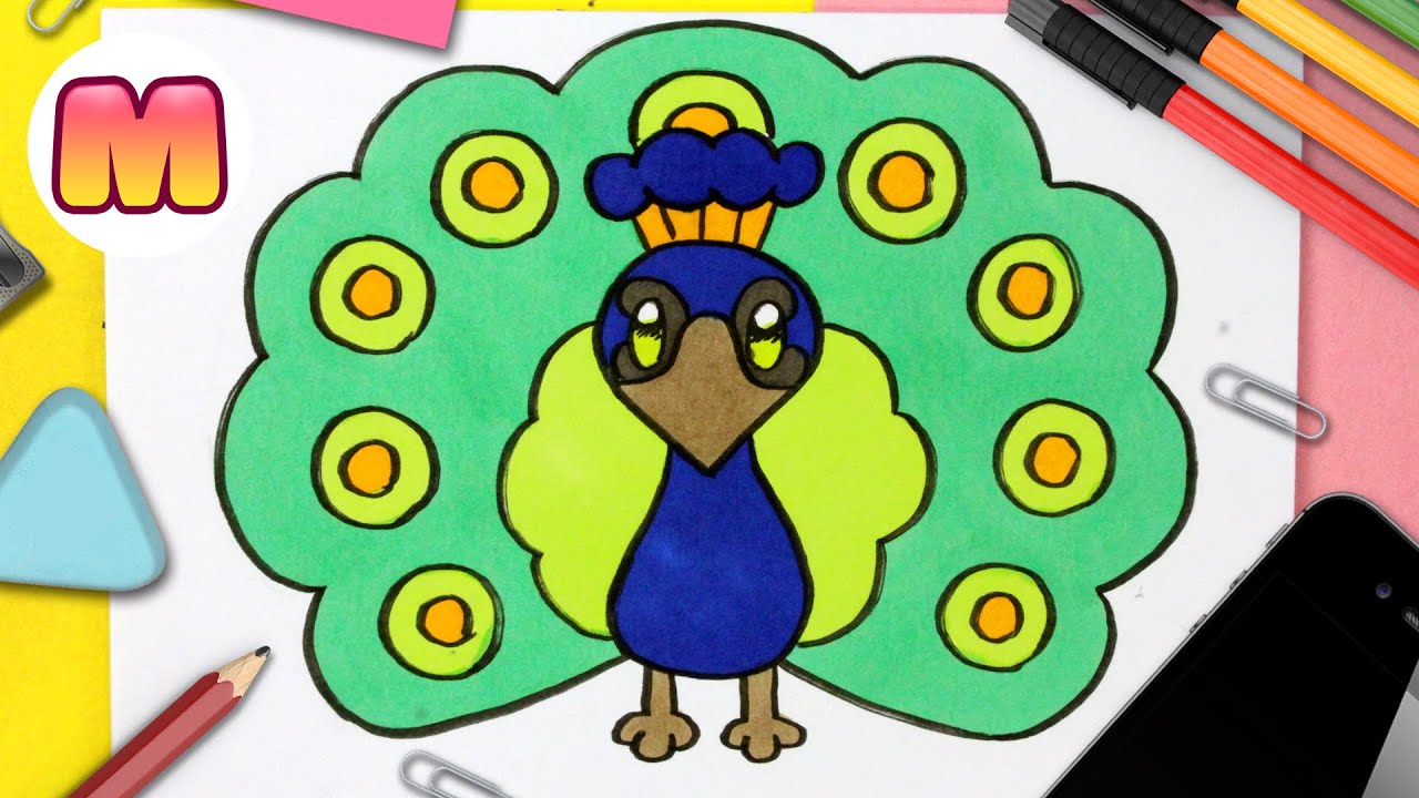 COMO DIBUJAR UN PAVO REAL KAWAII - dibujos kawaii faciles - Dibujar animales kawaii