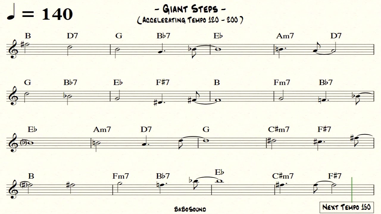 Giant Steps Backing Track (Accelerating Tempo 120-200)