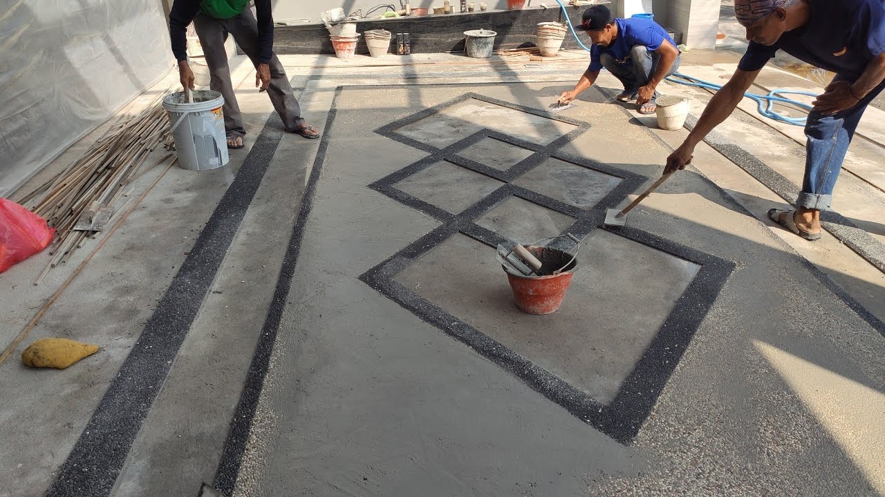 CARA nya membuat lantai batu sikat ber motif