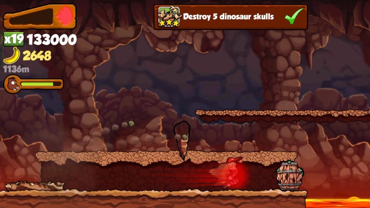 Banana Kong Destroy 5 dinosaur skulls (In One Run)