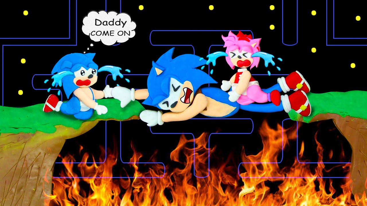 Sonic! Daddy Don't Leave Me - Sad Story | Pacman Stop Motion Game