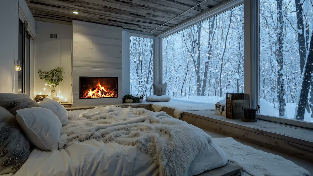 Winter Piano Lounge Music for Relaxation | Fireplace Sounds to Focus, Sleep, Read & Unwind Calmly