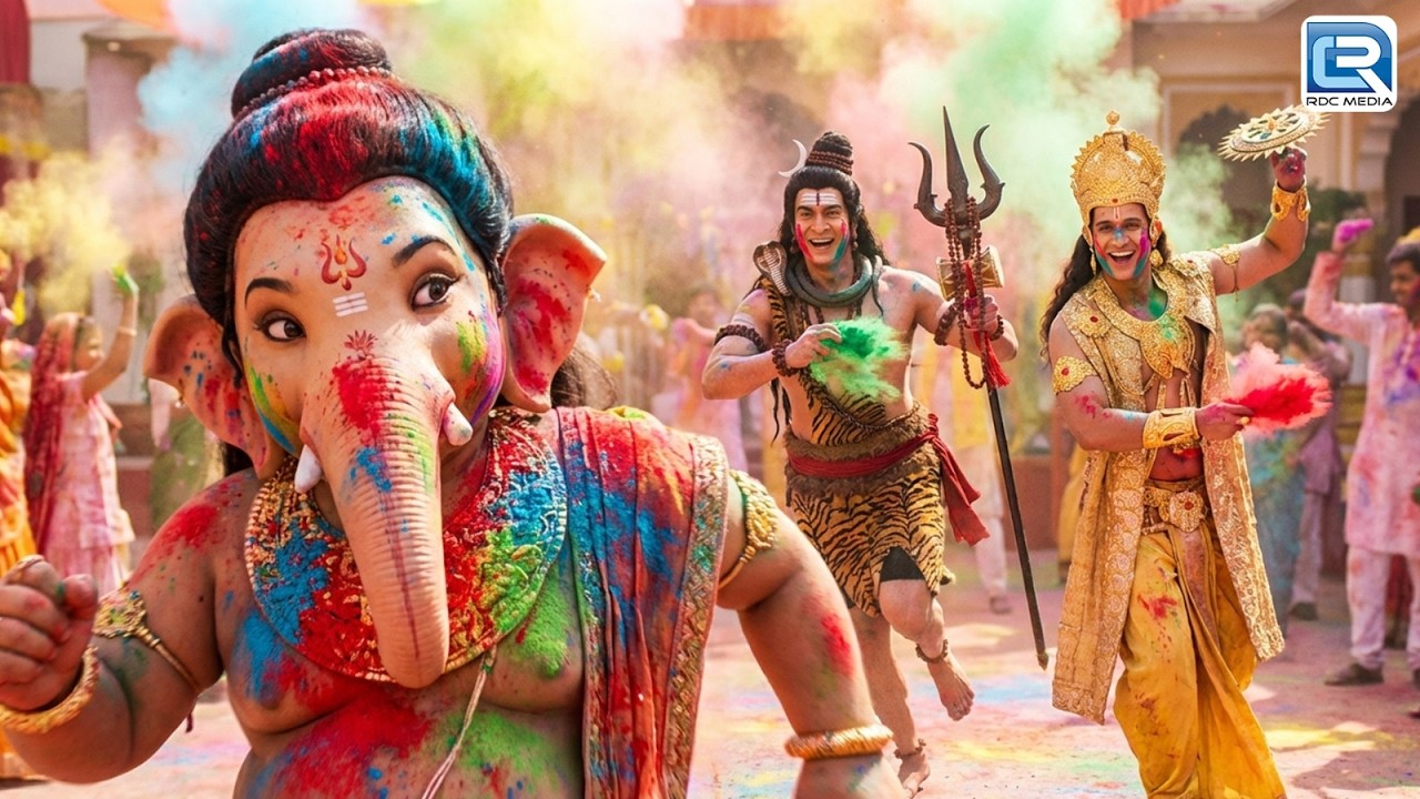विष्णु जी और महादेव ने भगा भगा कर लगाया गणेश जी को रंग | Vignaharta Ganesh | mahadev | #holispecial