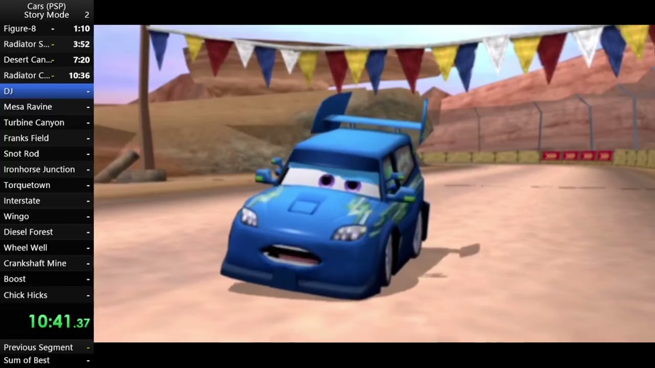 Cars (PSP) Story Mode speedrun: 1:05:23