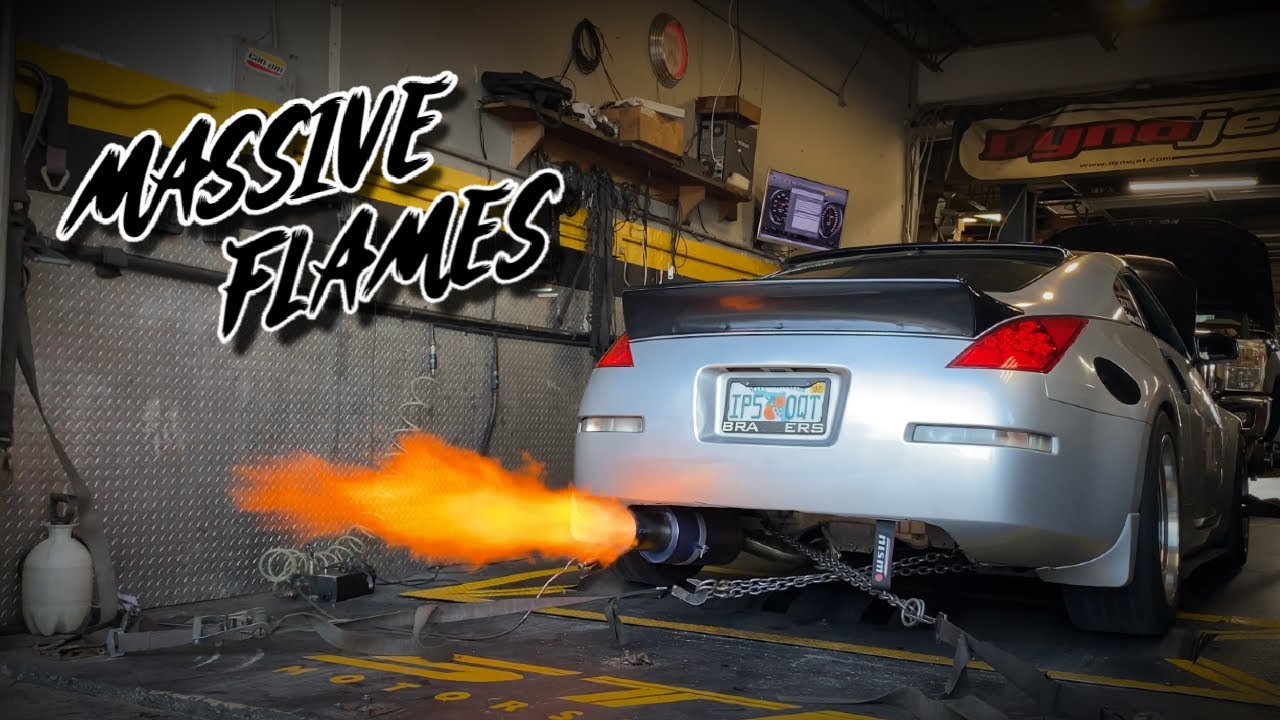 Full Bolt On 2008 Nissan 350Z HR - Dyno Tune - Chasing 300 WHP - Massive Flames