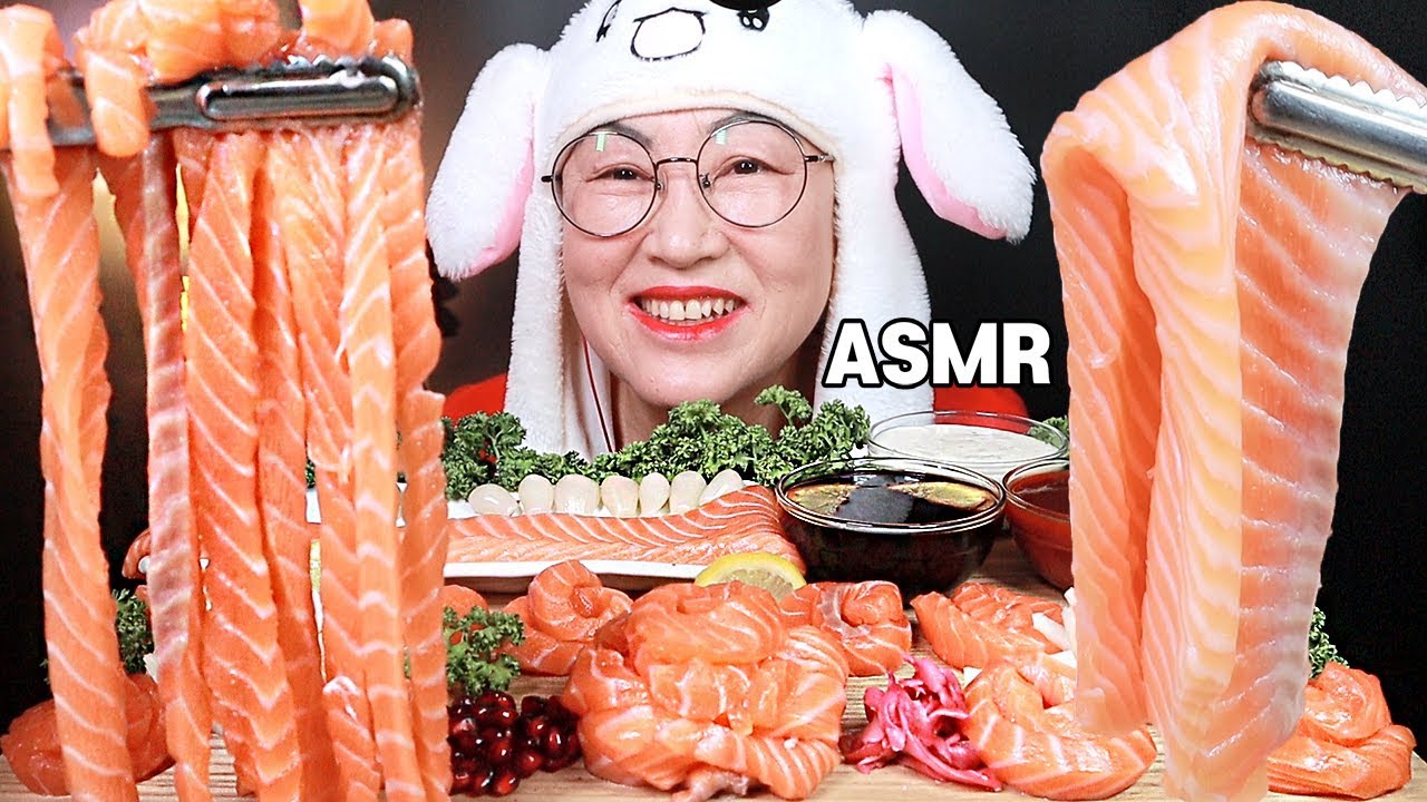 (Субтитры)ASMR MUKBANG | лосось сашими лапша ~!!