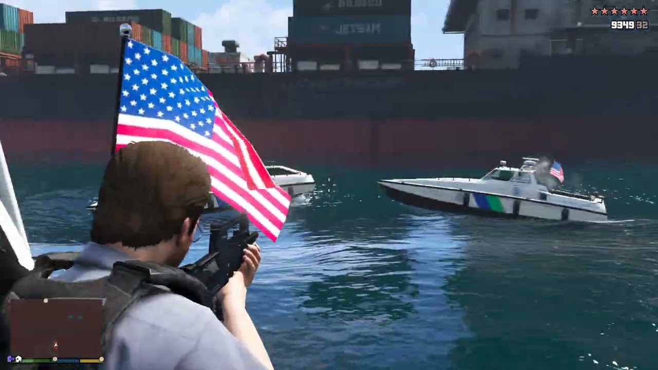 GTA 5 - Cargo Ship Raid in the Open Ocean + Ten Star Escape