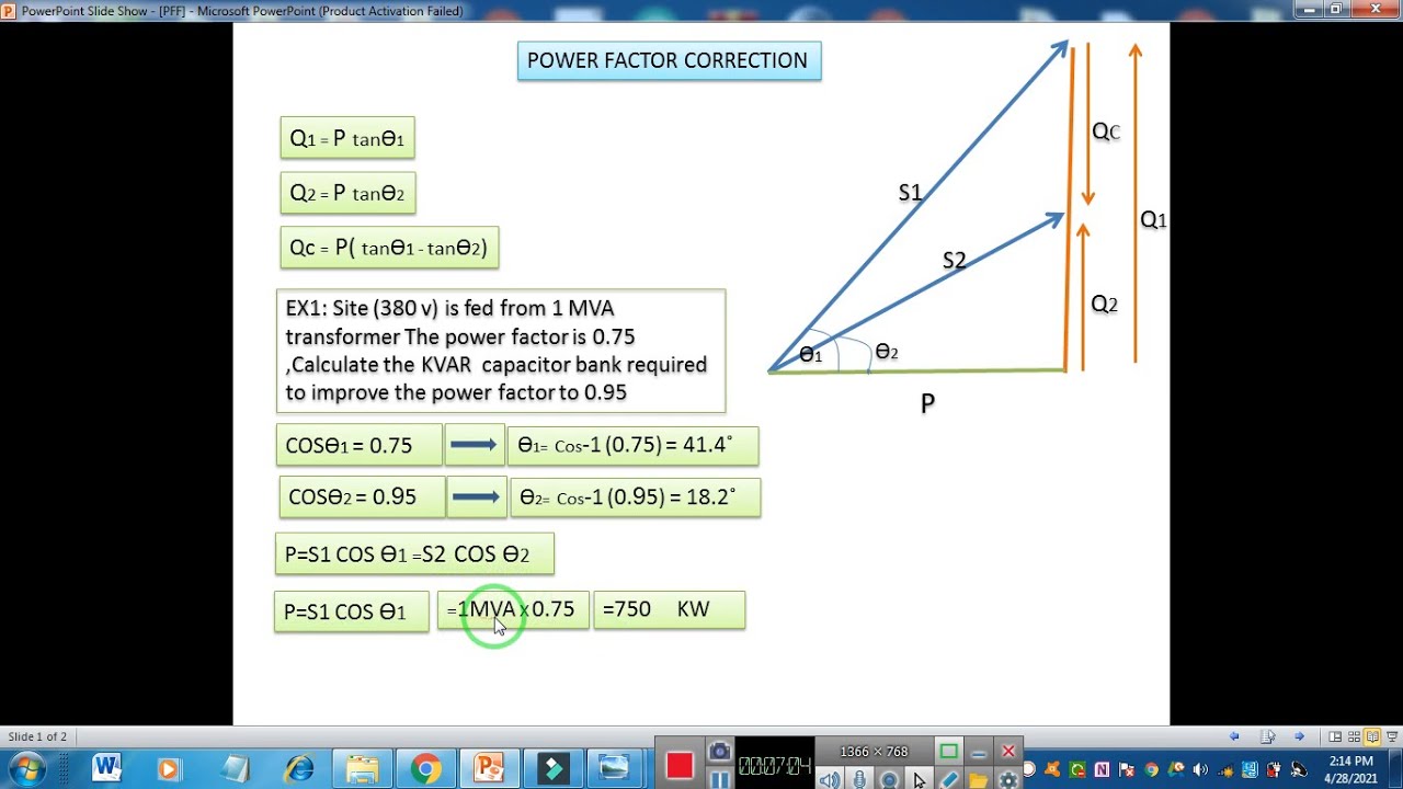 power factor correction capacitor bank calculation (   شرح  تحسين معامل القدرة وحساب قيمة المكثفات )