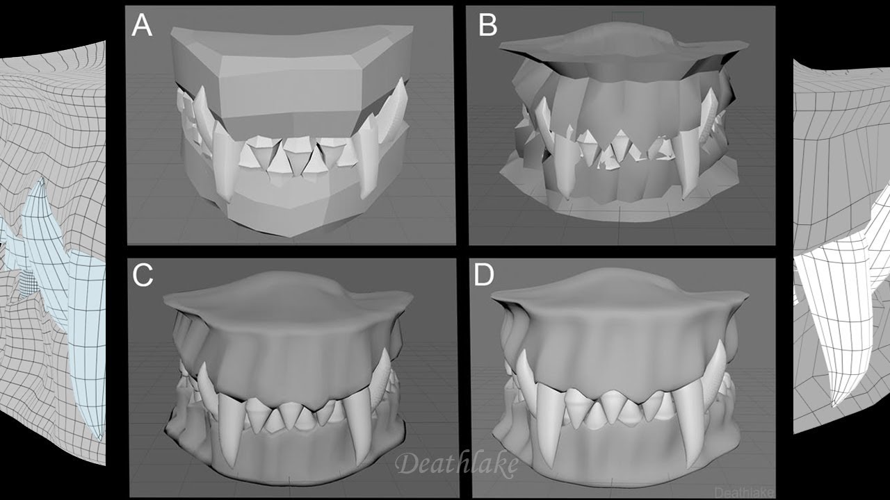 3D sharp teeth and gums 3D modelling time-lapse art : Autodesk Maya