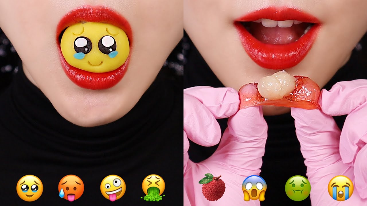 EMOJI MUKBANG ASMR 🤪 ODD FRUITS JELLY ASMR DRIED MARSHMALLOW ASMR