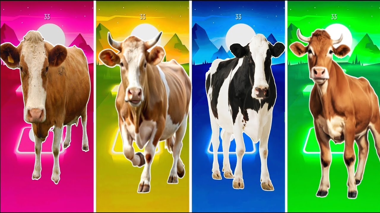 Funny Cow🐎 🆚A Funny Buffalo🐘 🆚 Funny Cow🐄 🆚 Funny Bull🦏Tiles Hop EDM Rush #tileshop​ #coffindance