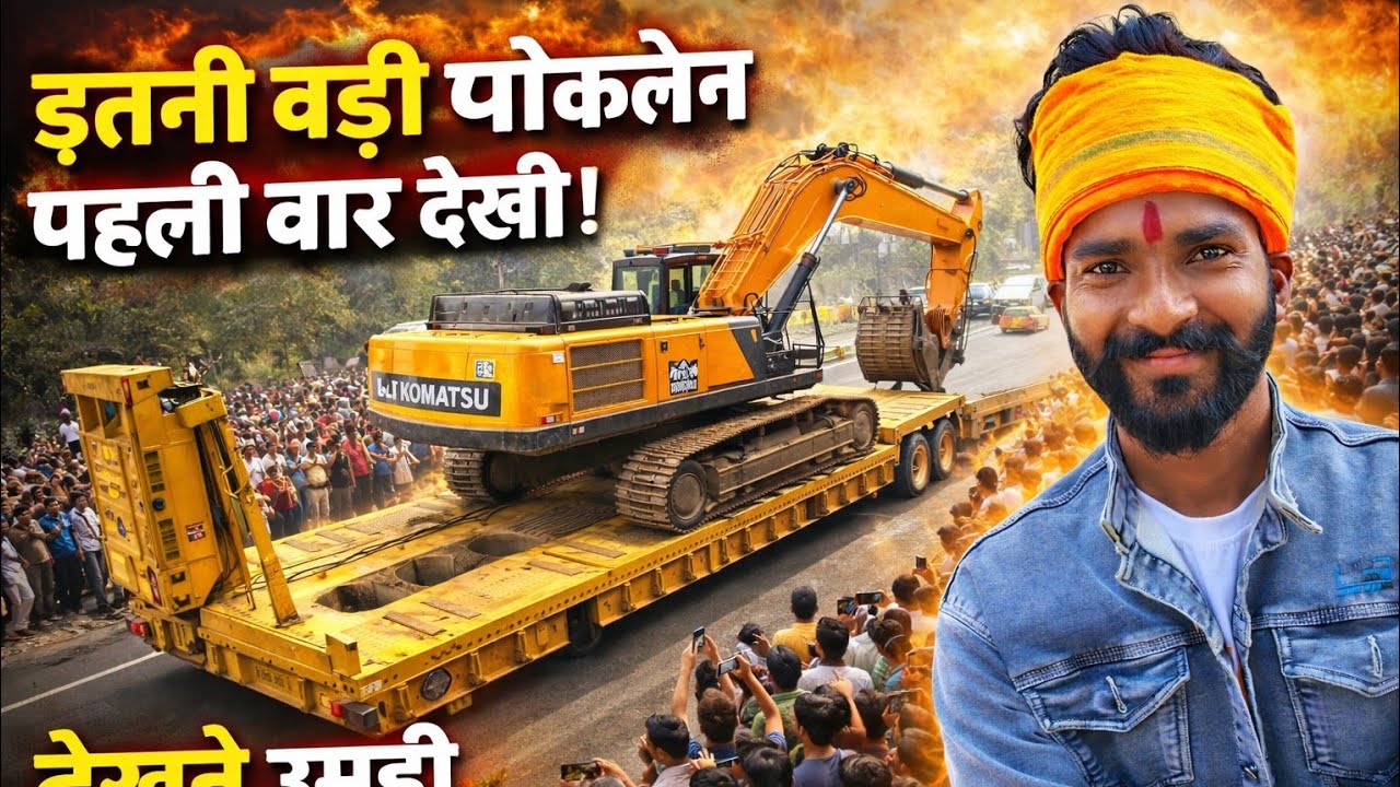 #new #video #shorts #viral #sonublogger2097इतनी बड़ी पोकलेन ट्रेलर पर चढ़ी | देखने उमड़ी भारी भीड़ 