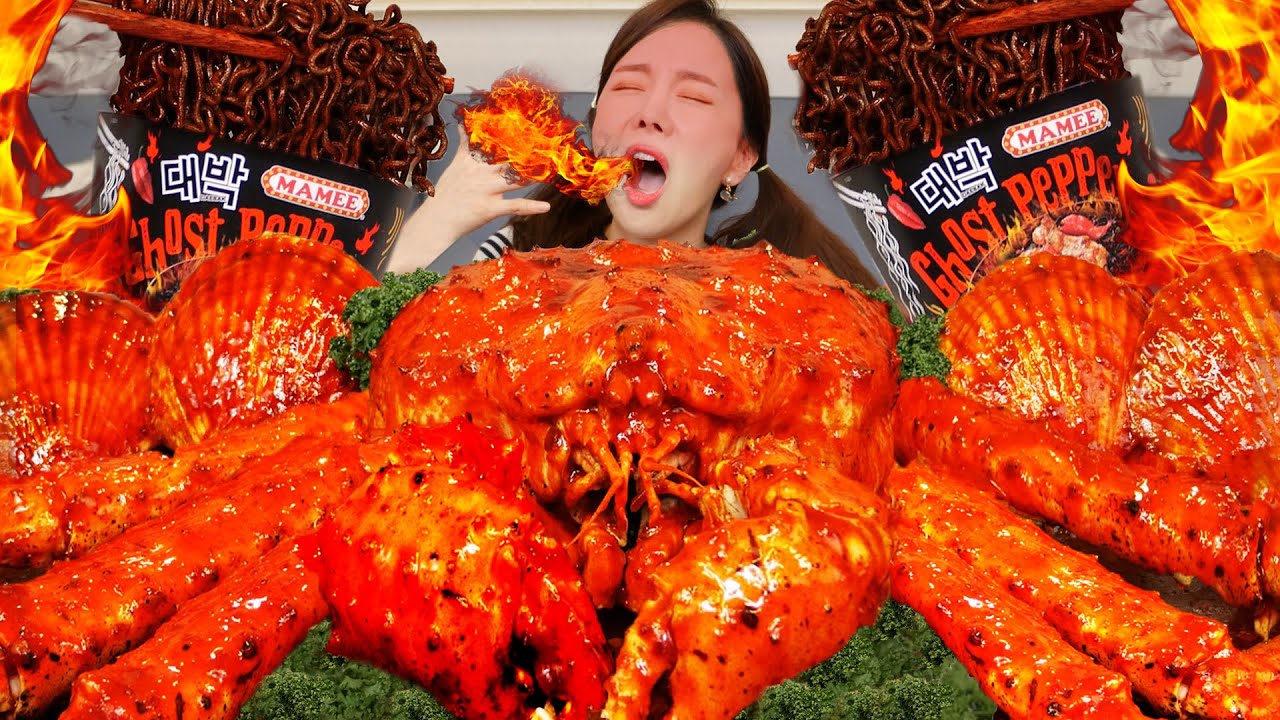 [Mukbang ASMR] Spicy 🔥 Mala King Crab 🦀 Braised Seafood Recipe & Ghost Pepper Ramen Eating Ssoyoung