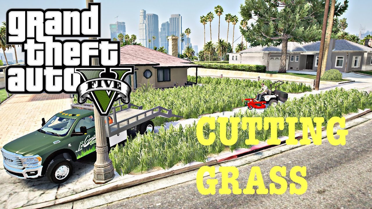 GTA 5 MODS LAWN CARE COMPANY CUTTING GRASS WITH EXMARK ZERO TURN LAWN MOWER & LANDSCAPE RAM 5500!
