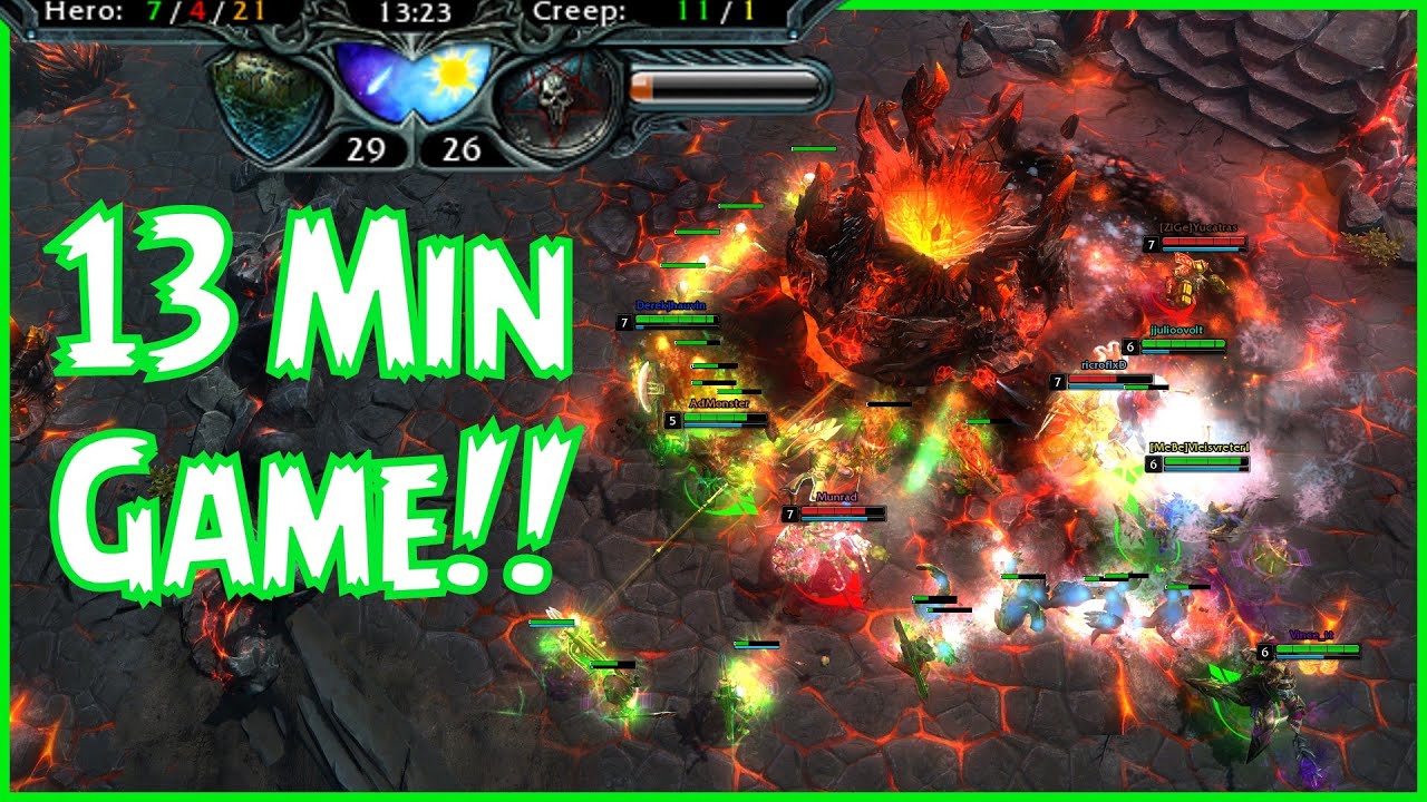 HoN 5 man pushing mid strategy | How to Win a game under min 13?