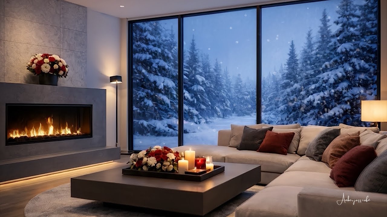 ❄️ Треск дров в камине и тёплый зимний джаз | Winter Relaxing Fireplace Music